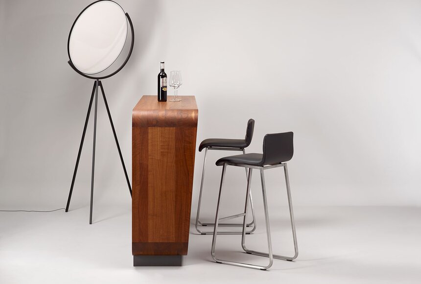 Barstuhl CUVE mit Edelstahlgestell und frei wählbarem Bezug